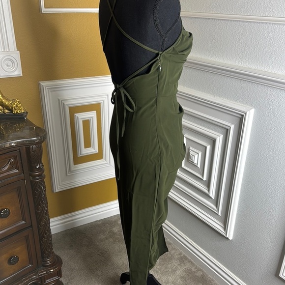 Elegant Olive Green Ruched Dress - Picture 6 of 9